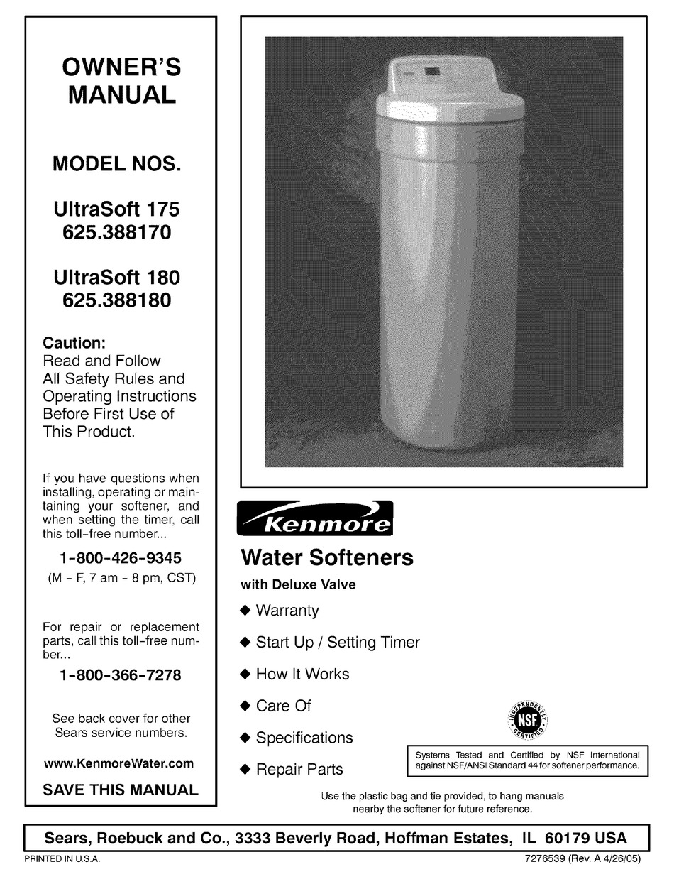 Kenmore Ultrasoft 180 Owner S Manual Pdf Download Manualslib