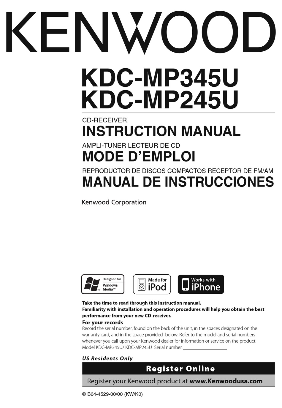 KENWOOD KDC-MP345U INSTRUCTION MANUAL Pdf Download | ManualsLib