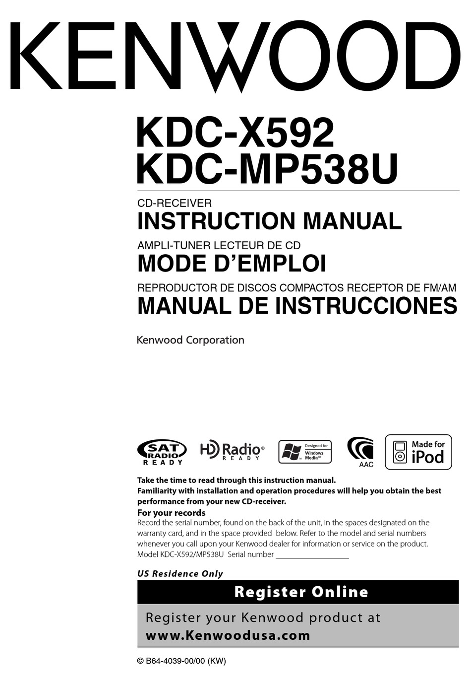 KENWOOD KDC-MP538U INSTRUCTION MANUAL Pdf Download | ManualsLib