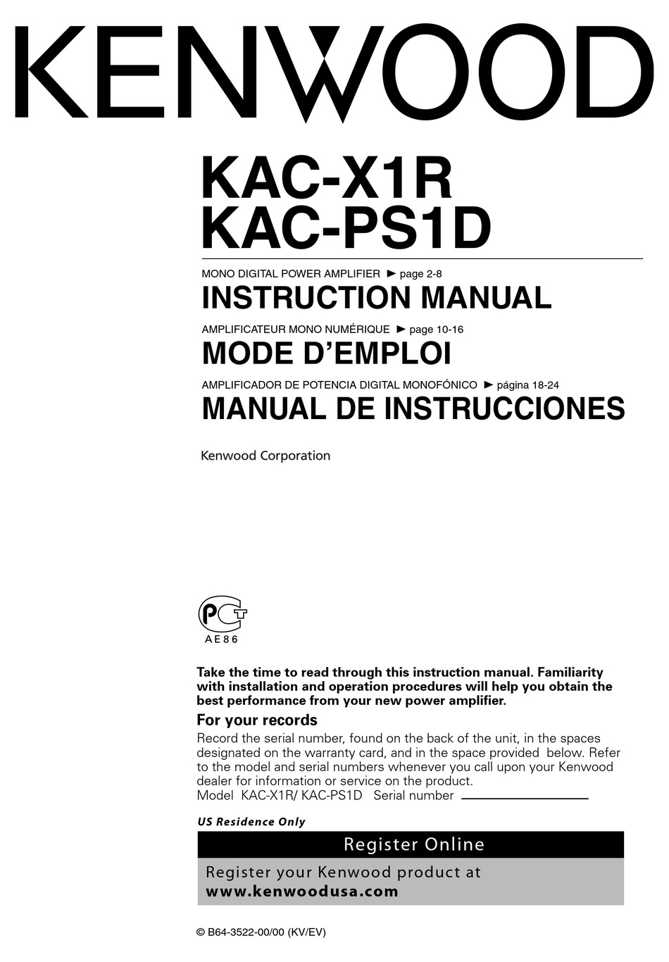 KENWOOD EXCELON KACX1R INSTRUCTION MANUAL Pdf Download ManualsLib
