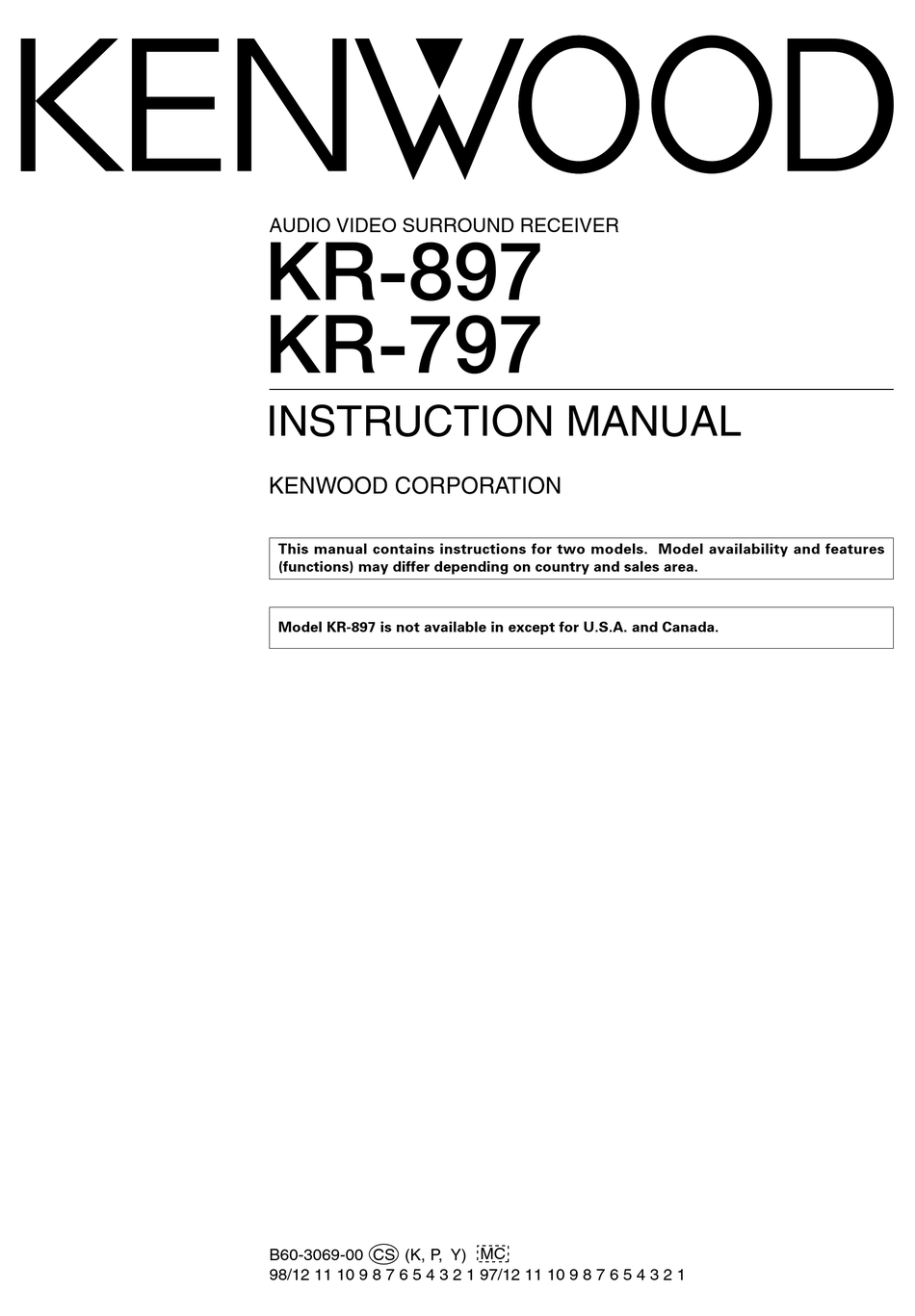 Kenwood Kr 797 Instruction Manual Pdf Download Manualslib