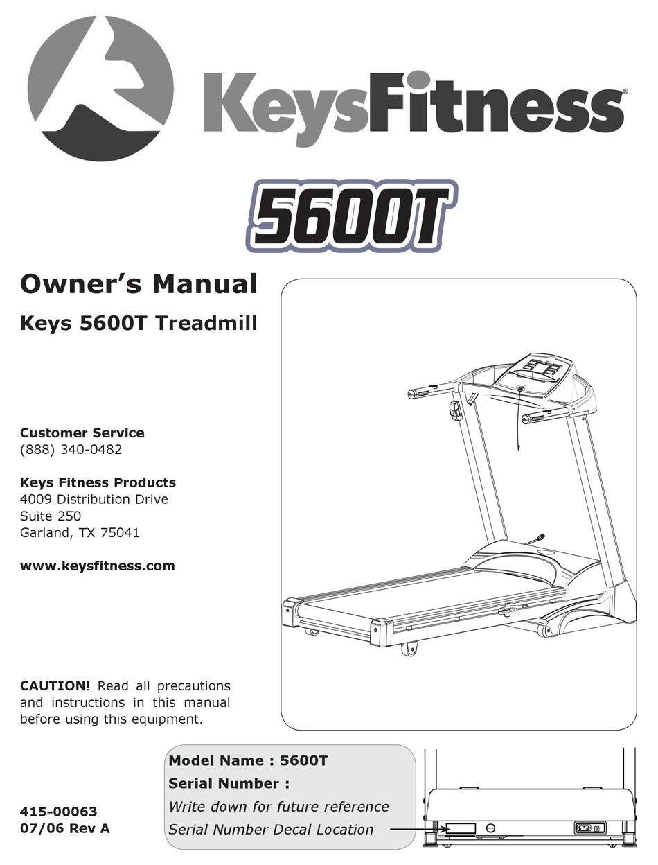 KEYS FITNESS 5600T OWNER'S MANUAL Pdf Download ManualsLib