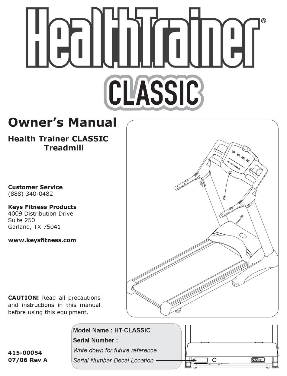 HEALTHTRAINER HEALTH TRAINER CLASSIC TREADMILL HT CLASSIC OWNER S