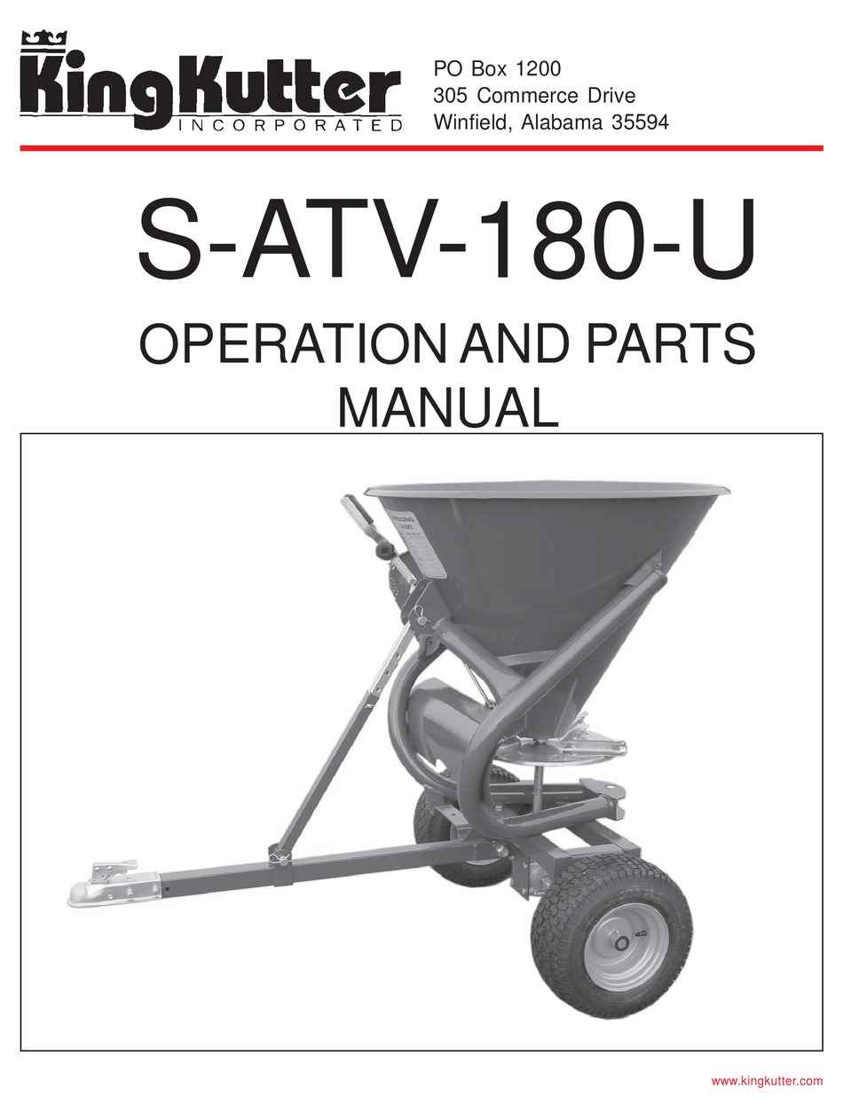KING KUTTER SATV180U OPERATING AND PARTS MANUAL Pdf Download