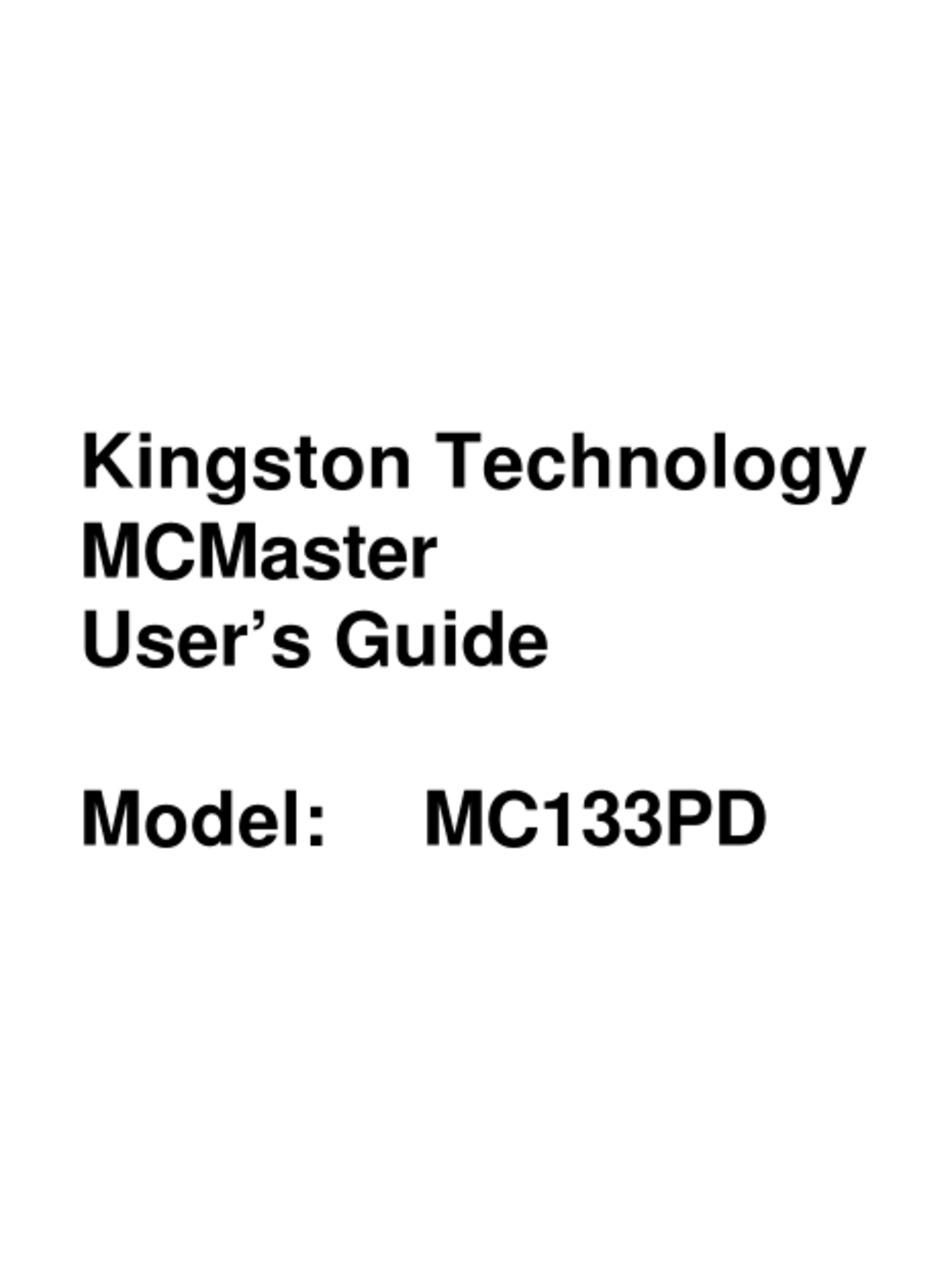 KINGSTON TECHNOLOGY MCMASTER MC133PD USER MANUAL Pdf Download ManualsLib