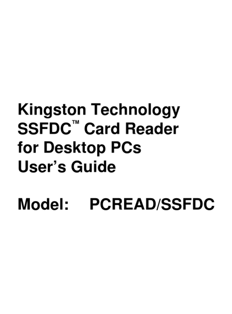 KINGSTON TECHNOLOGY PCREAD/SSFDC USER MANUAL Pdf Download ManualsLib