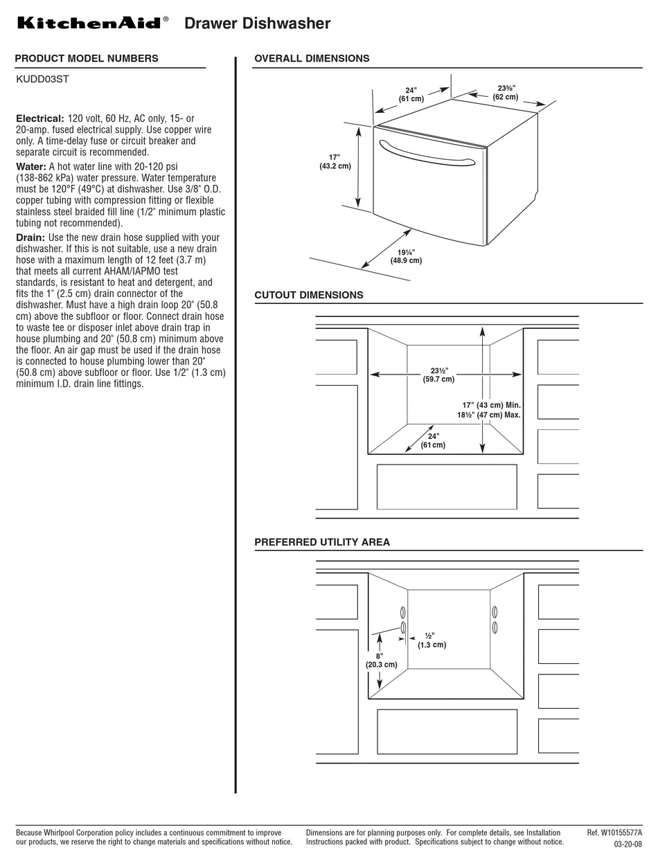 KITCHENAID KUDD03ST SPECIFICATION SHEET Pdf Download ManualsLib