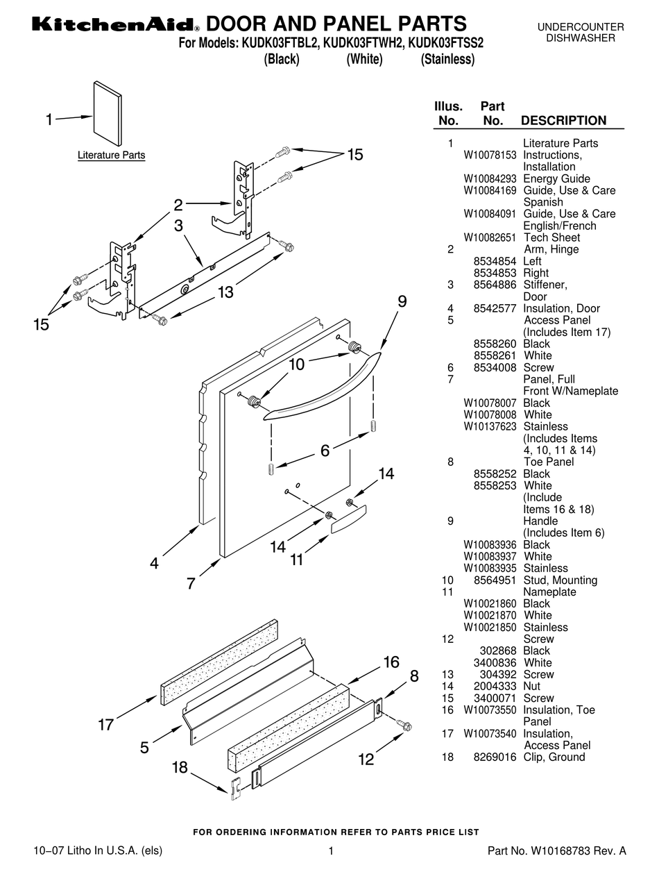 KITCHENAID KUDK03FTBL2 PARTS LIST Pdf Download ManualsLib