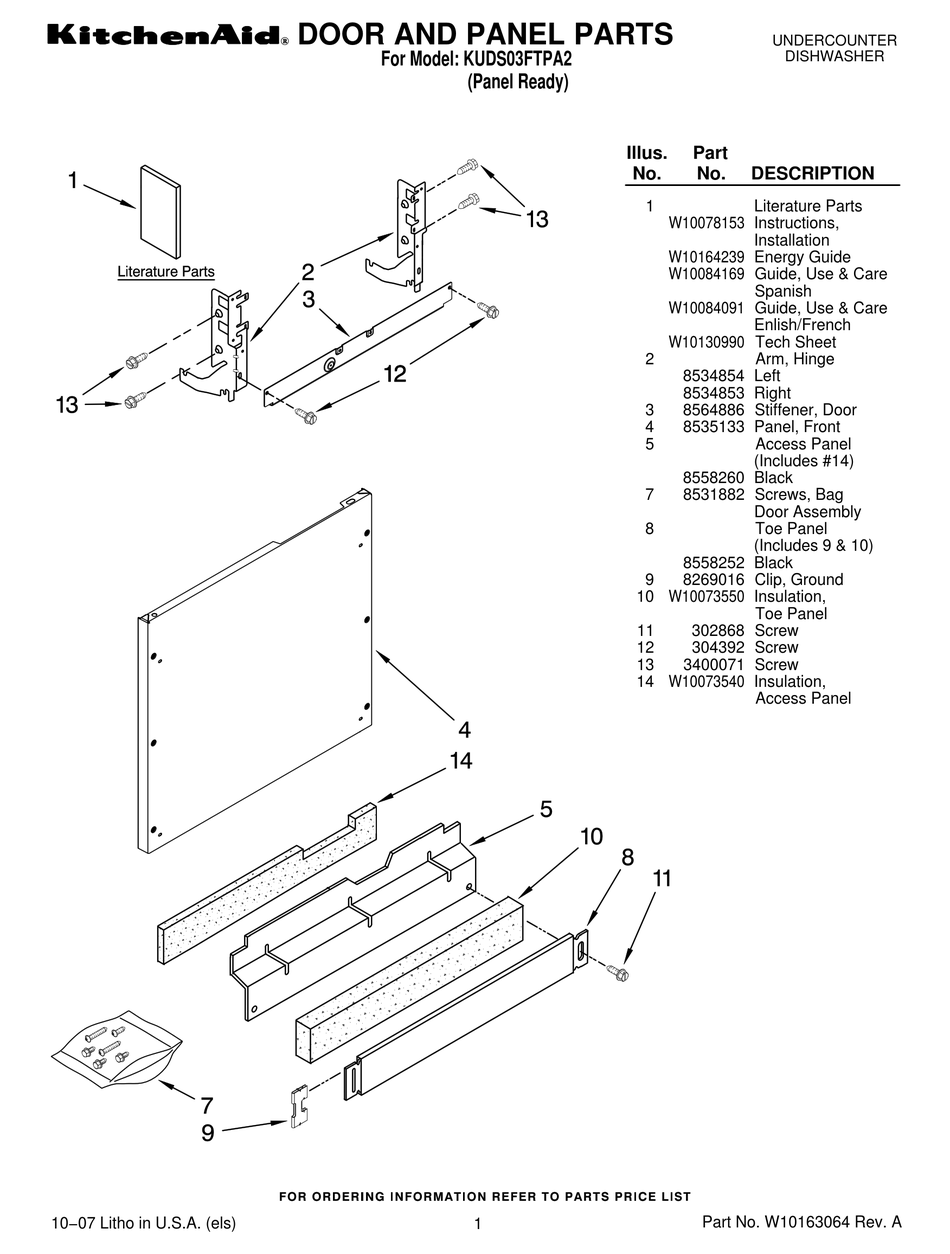 KITCHENAID KUDS03FTPA2 PARTS LIST Pdf Download | ManualsLib