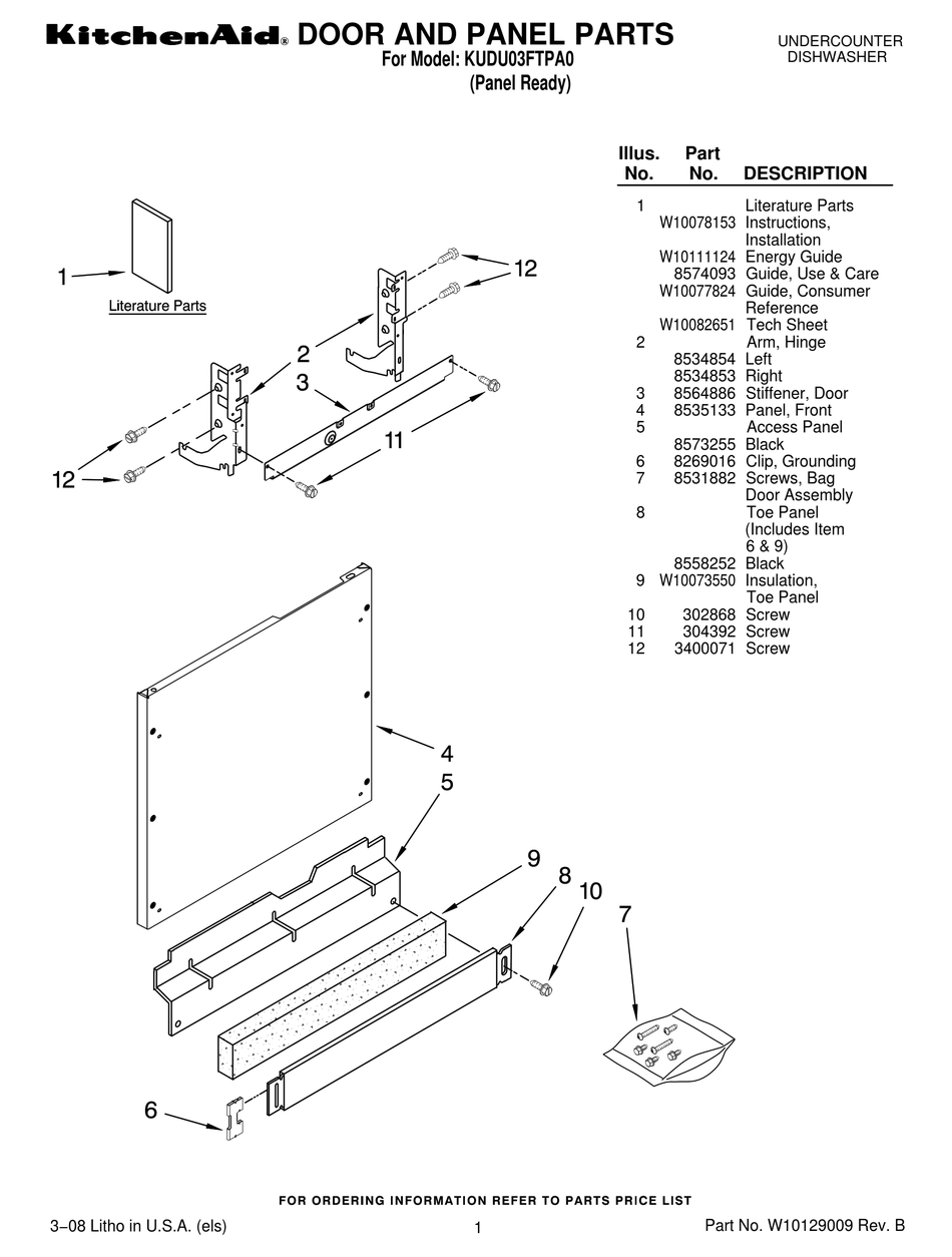 KITCHENAID KUDU03FTPA0 PARTS LIST Pdf Download | ManualsLib