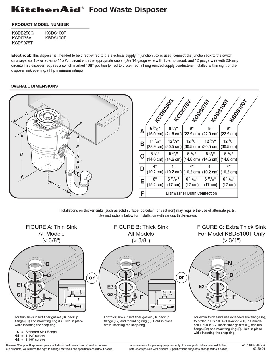 KITCHENAID KBDS100T SPECIFICATION SHEET Pdf Download ManualsLib