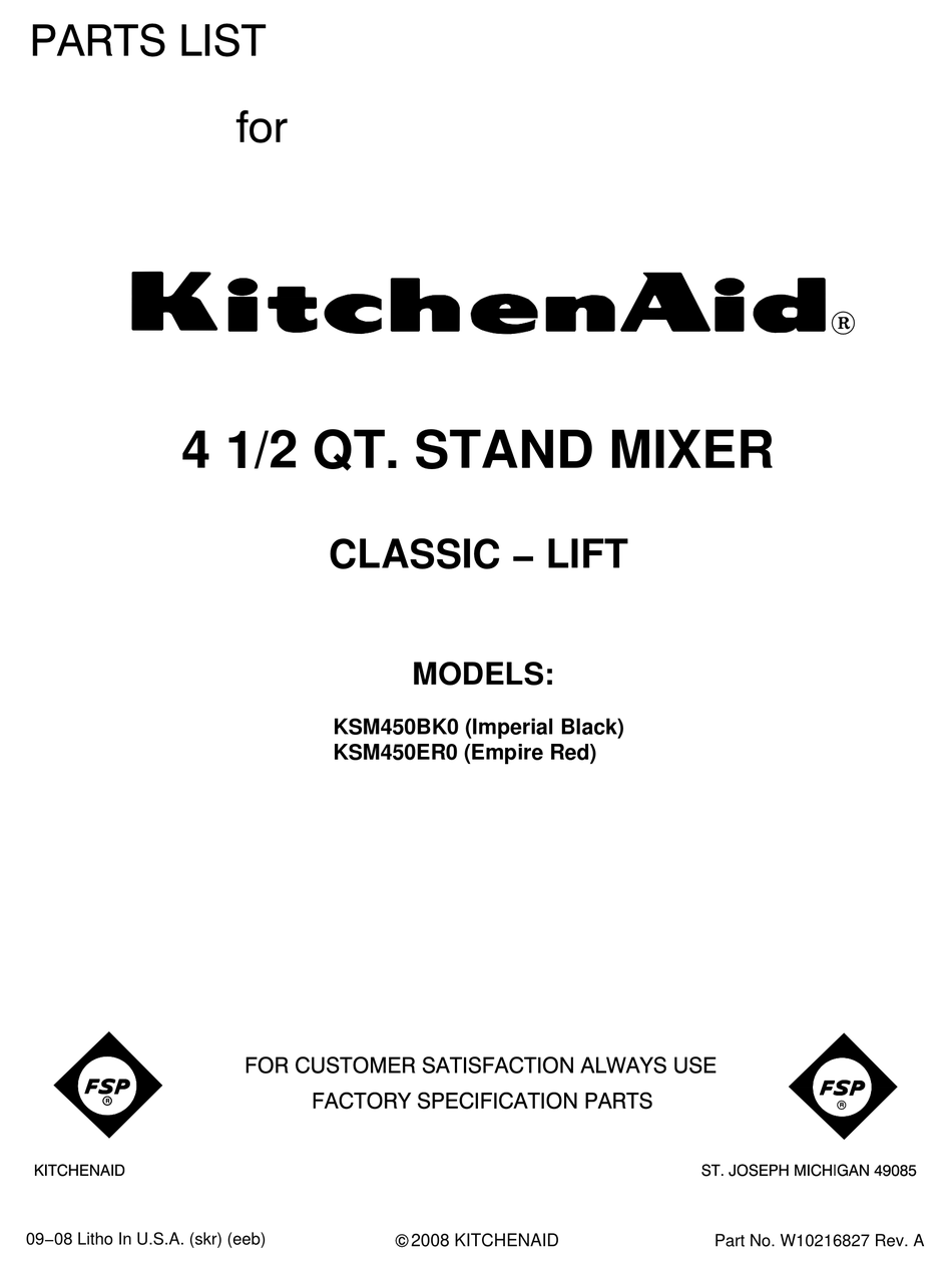 Kitchenaid Ksm450bk0 Parts List Pdf Download Manualslib