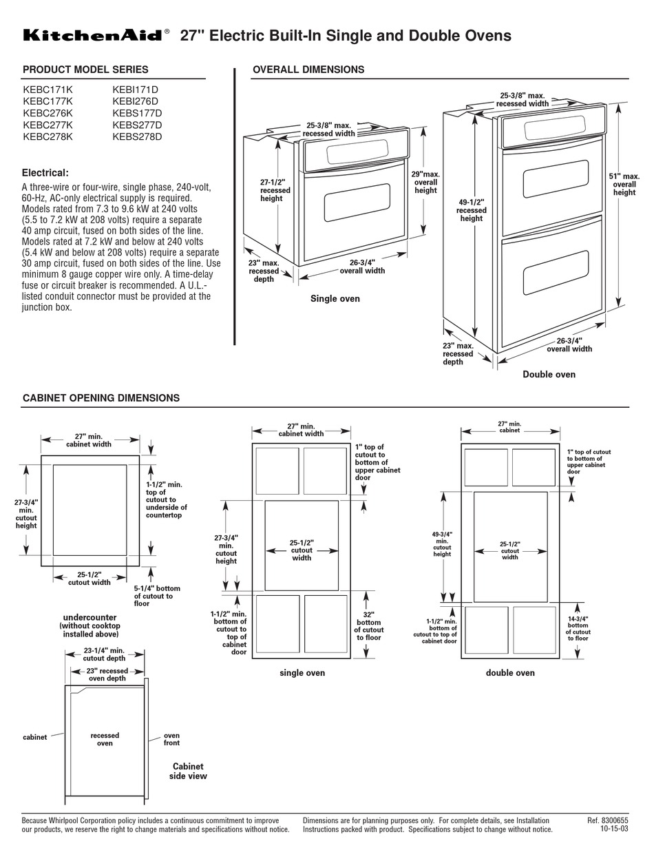 kitchenaid double oven specs