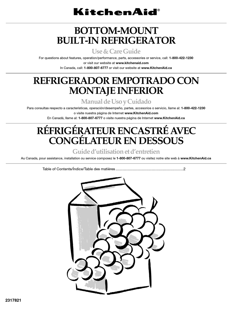 KITCHENAID BOTTOMMOUNT BUILTIN REFRIGERATOR USE AND CARE MANUAL Pdf