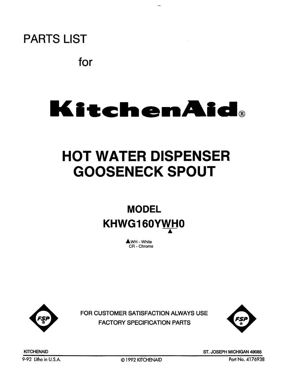 KITCHENAID KHWG160YWHO PARTS LIST Pdf Download ManualsLib