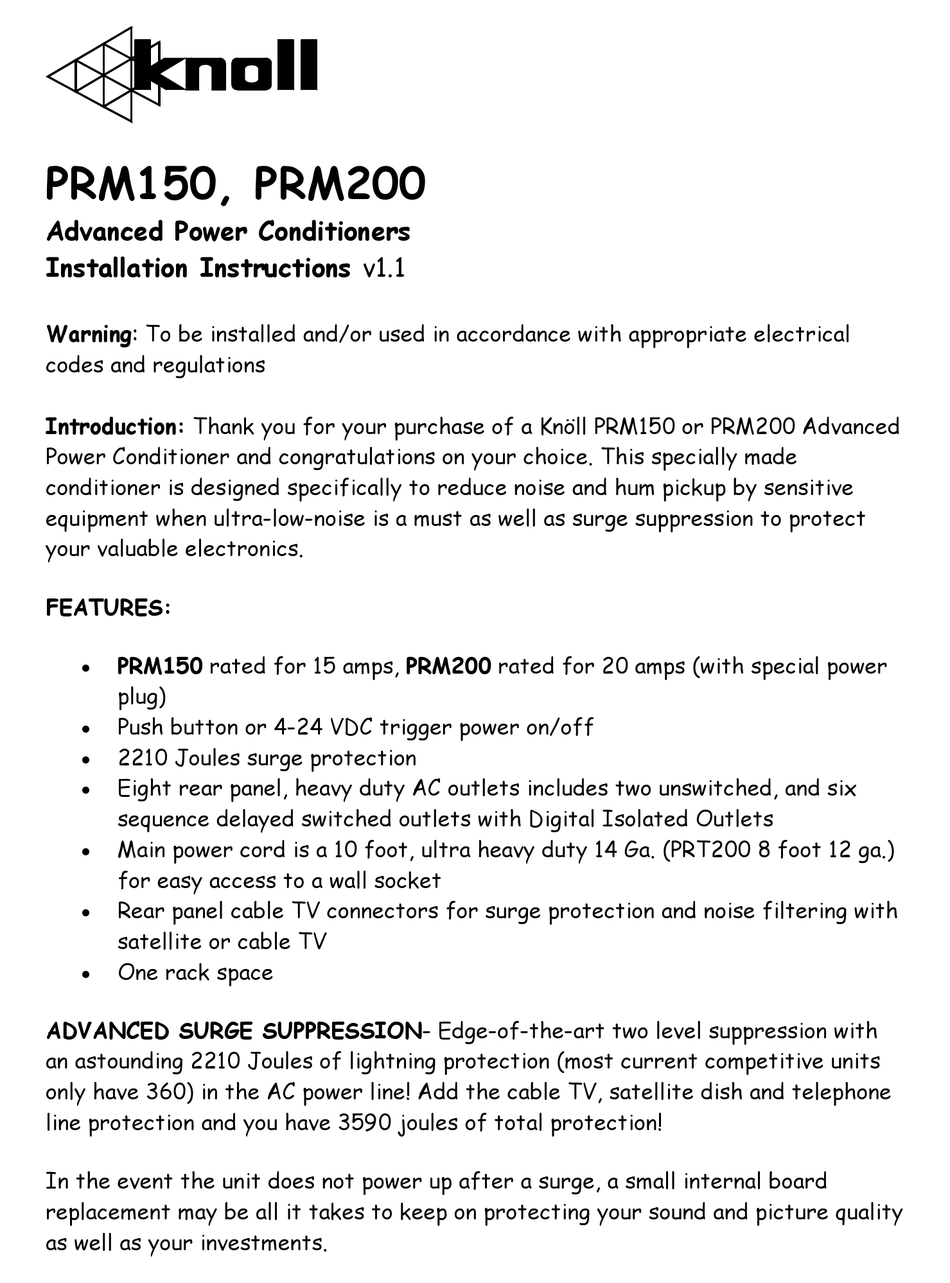 KNOLL PRM150 INSTALLATION INSTRUCTIONS MANUAL Pdf Download ManualsLib