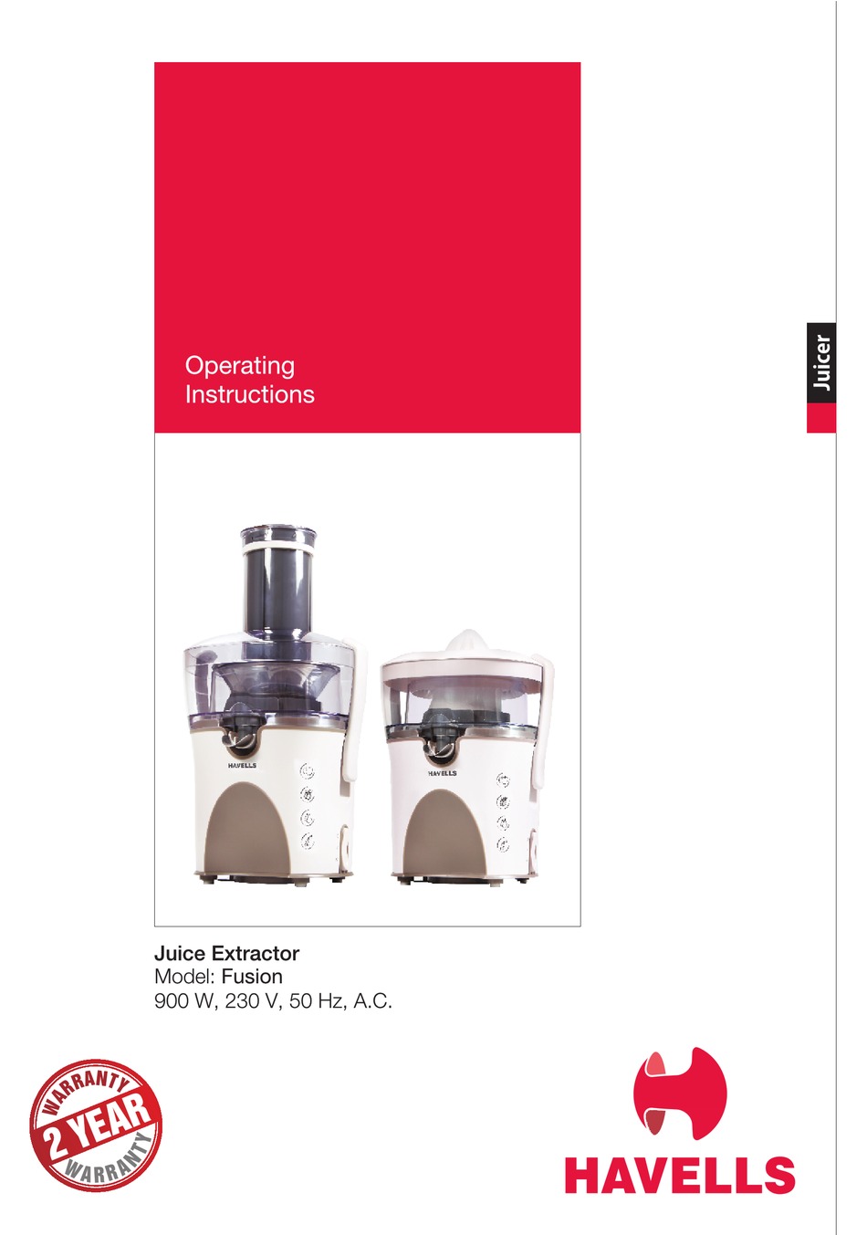 HAVELLS FUSION OPERATING INSTRUCTIONS MANUAL Pdf Download ManualsLib