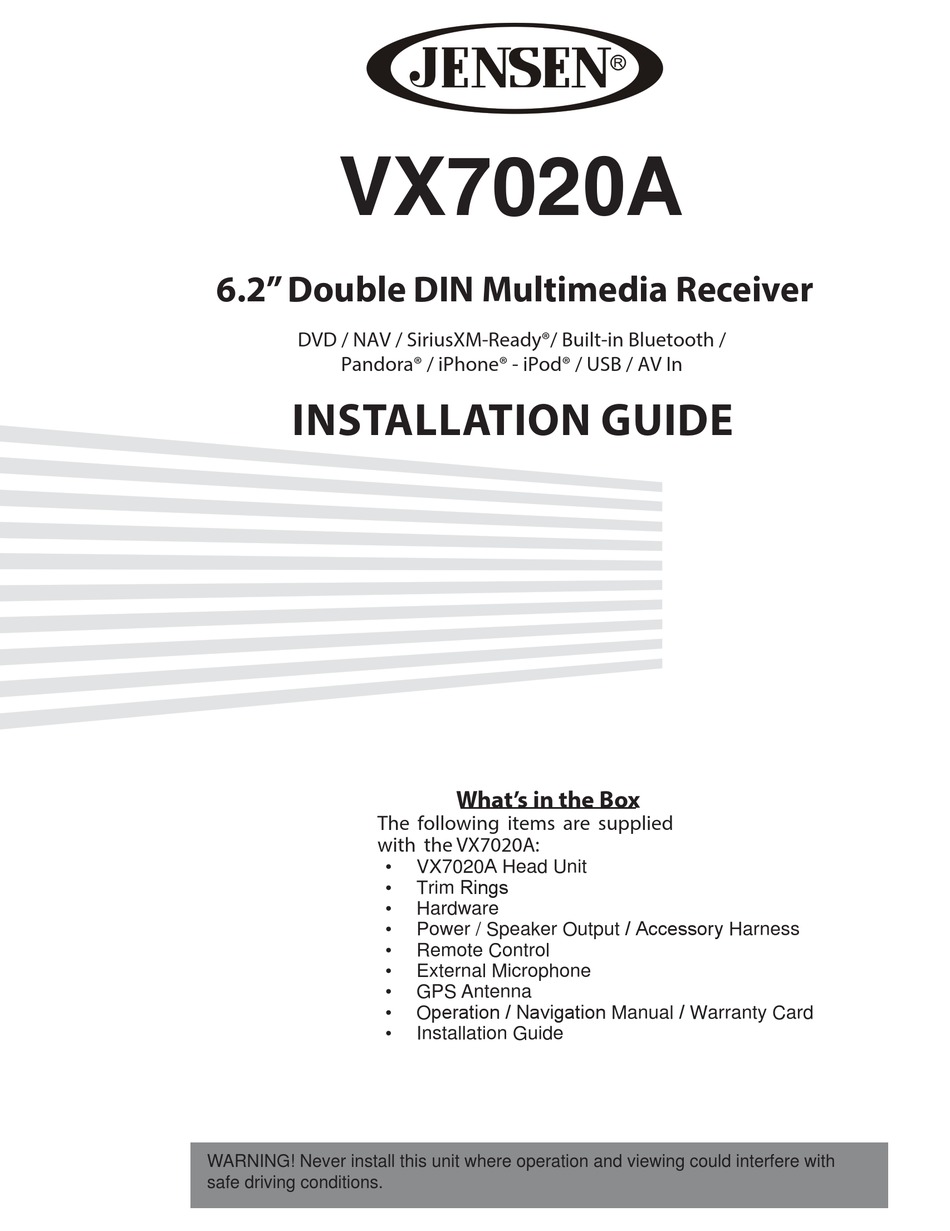 JENSEN VX7020A INSTALLATION MANUAL Pdf Download | ManualsLib