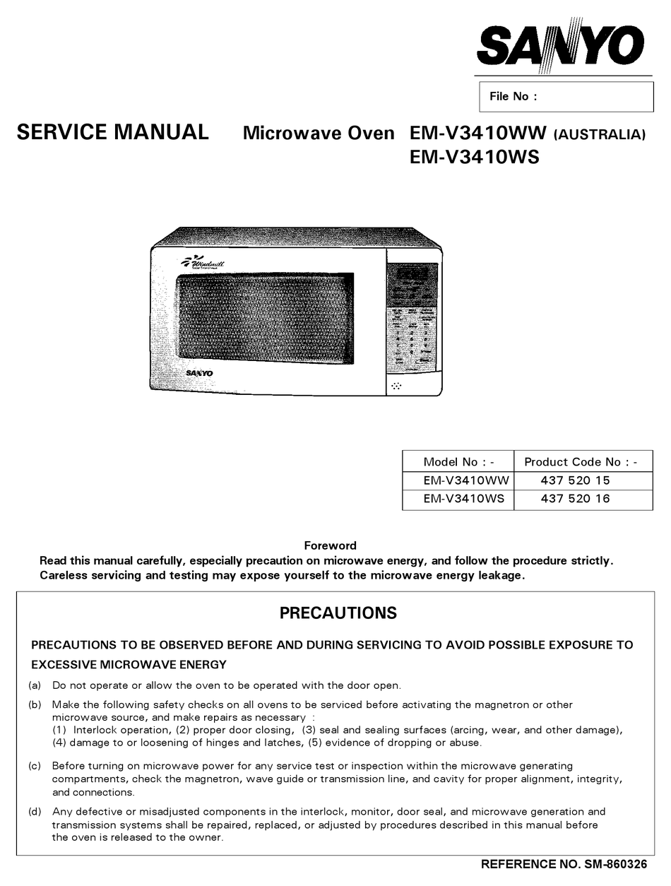 SANYO EM-V3410WW SERVICE MANUAL Pdf Download | ManualsLib