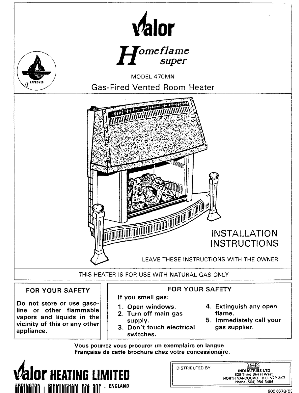 Valor Homeflame 470mn Installation Instructions Manual Pdf Download Manualslib