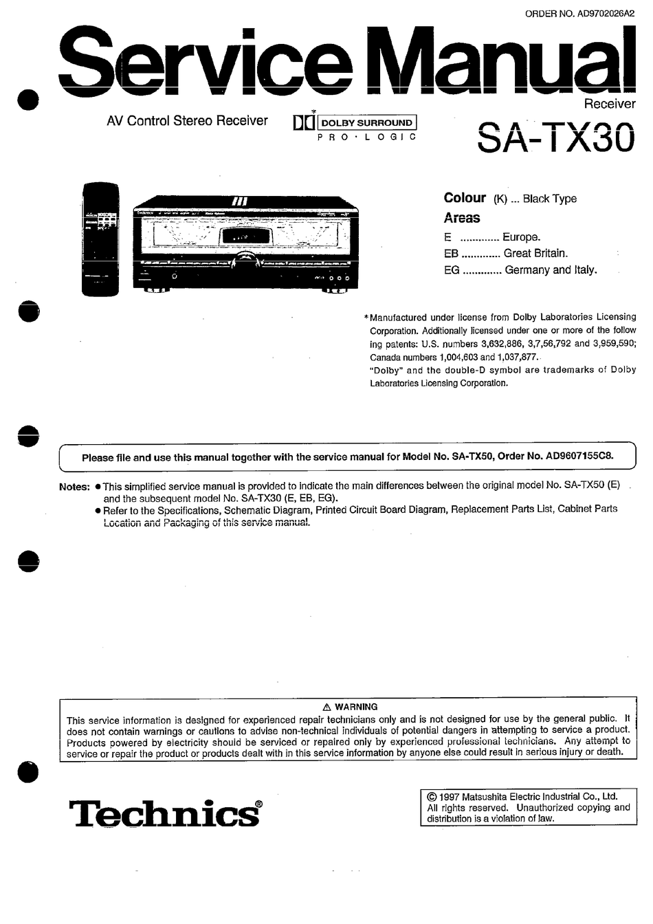 Technics Sa Tx30 Service Manual Pdf Download Manualslib