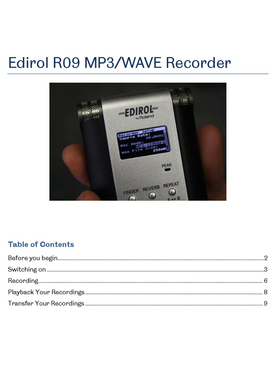 EDIROL R09 MANUAL Pdf Download ManualsLib