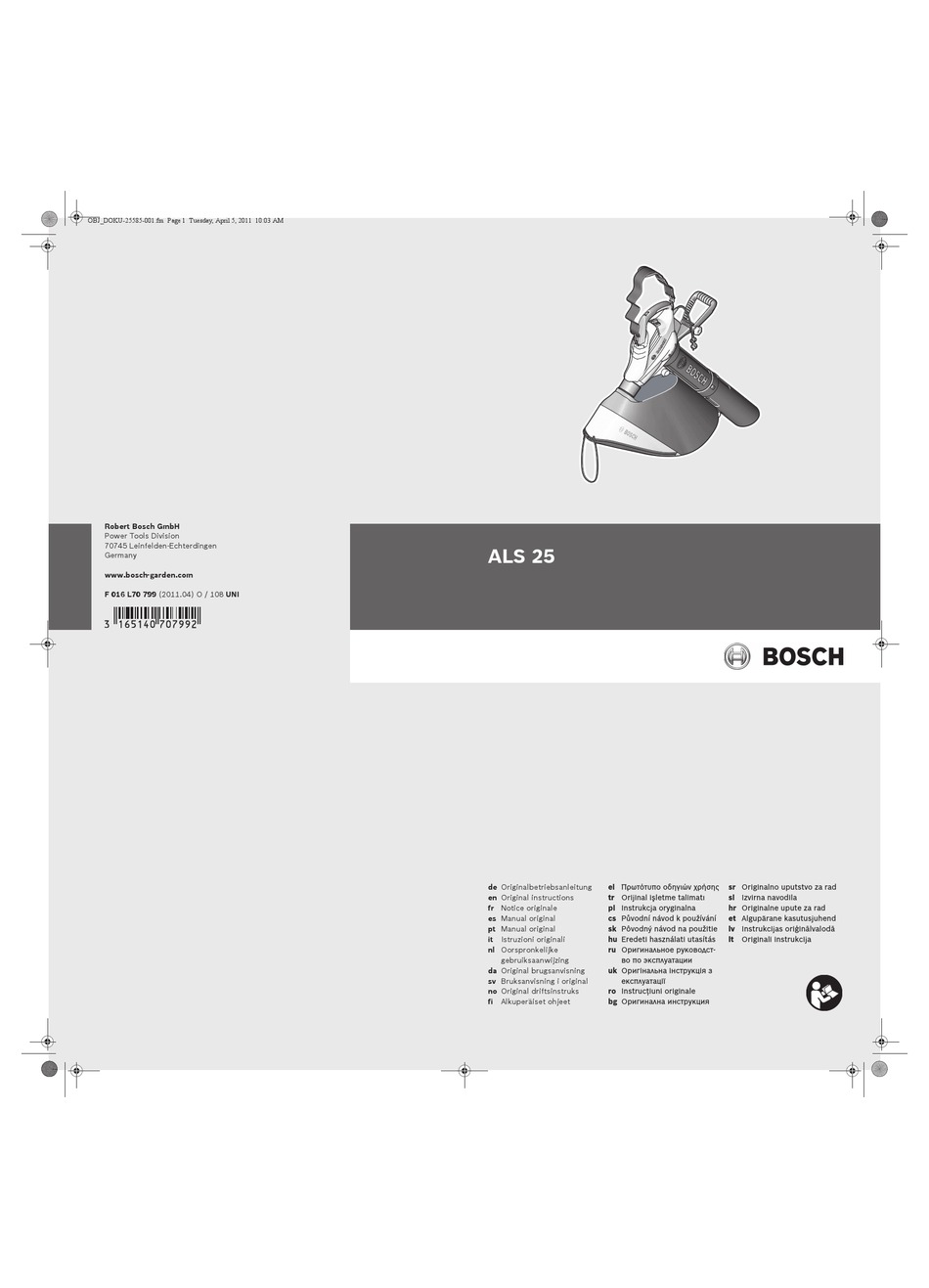 BOSCH ALS 25 ORIGINAL INSTRUCTIONS MANUAL Pdf Download ManualsLib