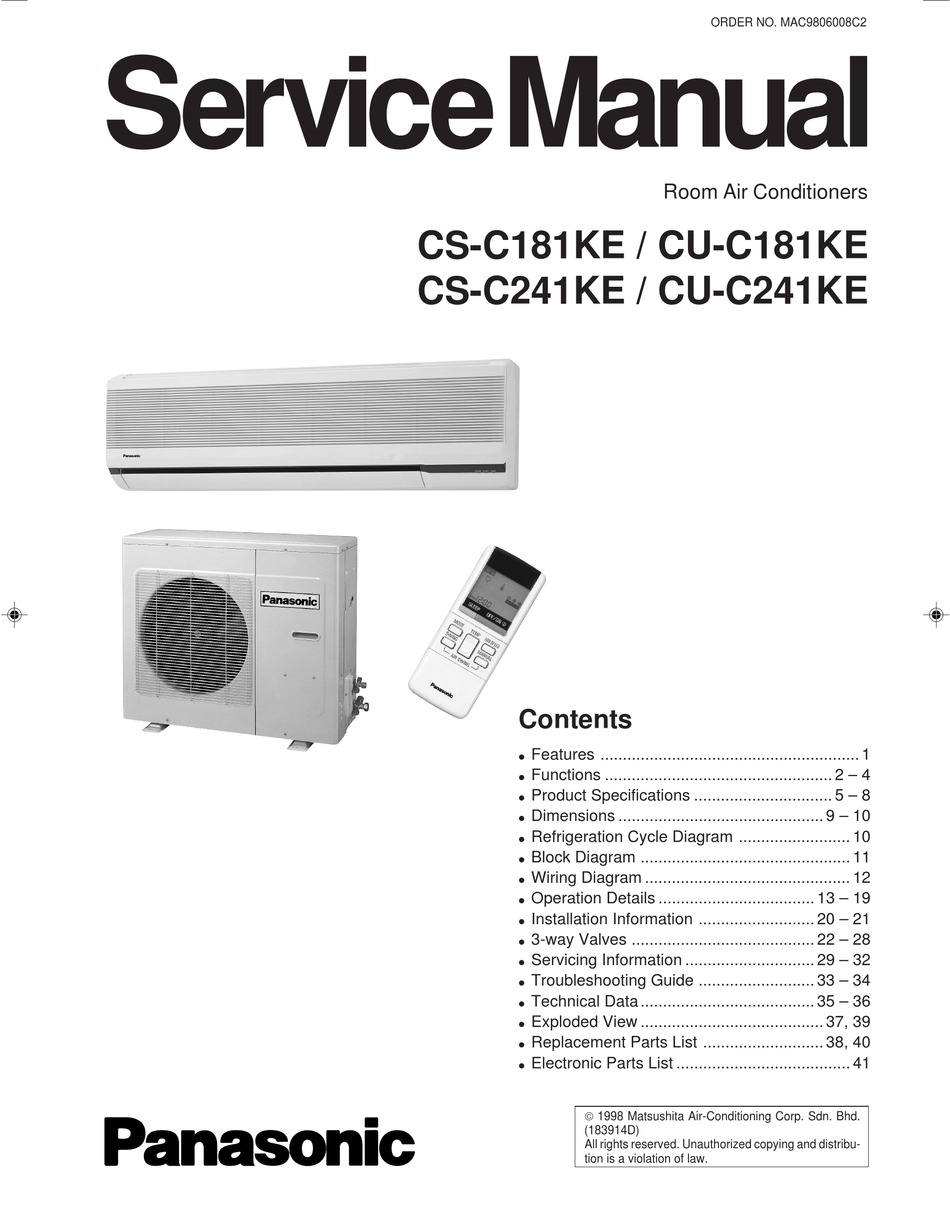 Panasonic Cs C181ke Service Manual Pdf Download Manualslib