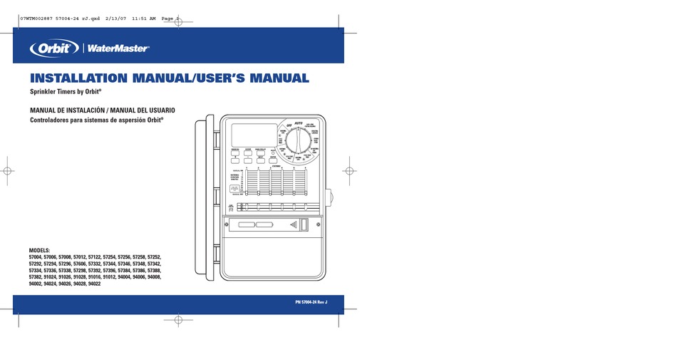 ORBIT WATERMASTER 57004 INSTALLATION AND USER MANUAL Pdf Download