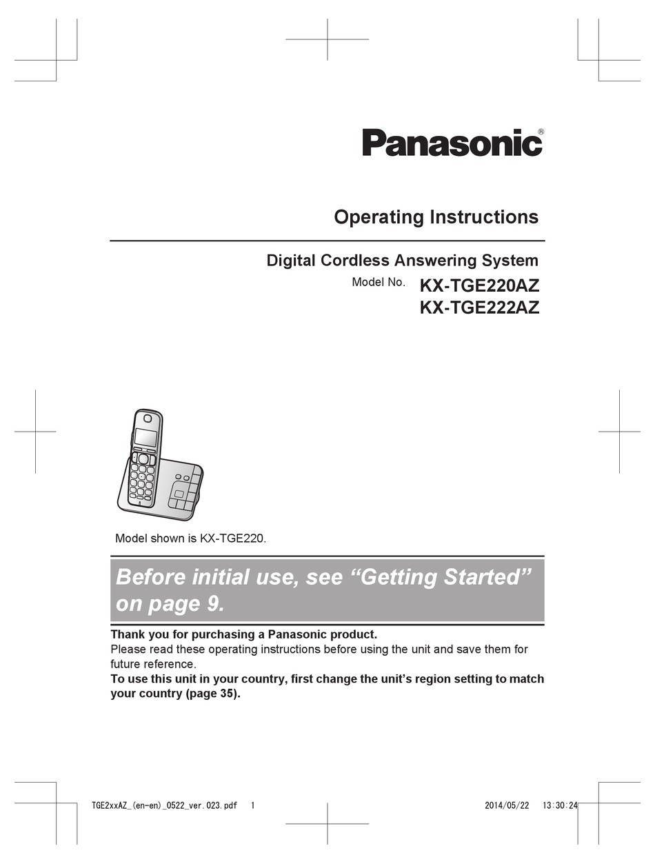 PANASONIC KX-TGE220AZ OPERATING INSTRUCTIONS MANUAL Pdf Download