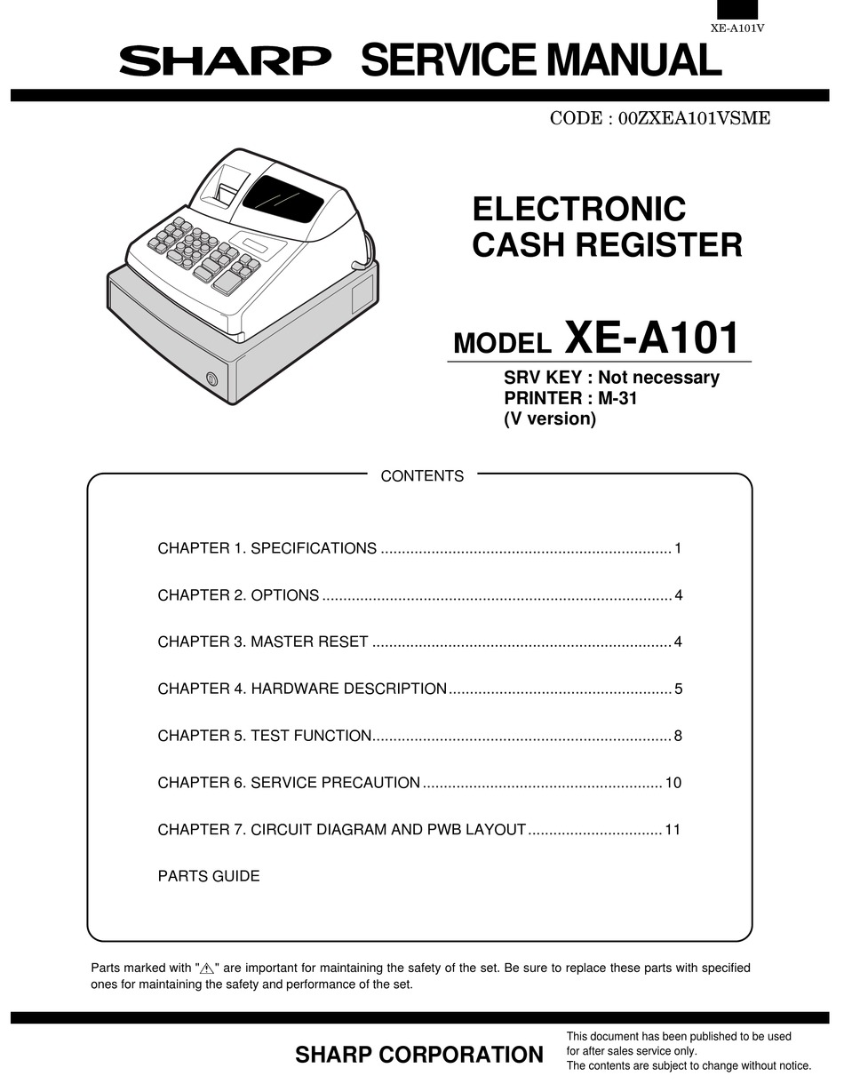 SHARP XE-A101 SERVICE MANUAL Pdf Download | ManualsLib