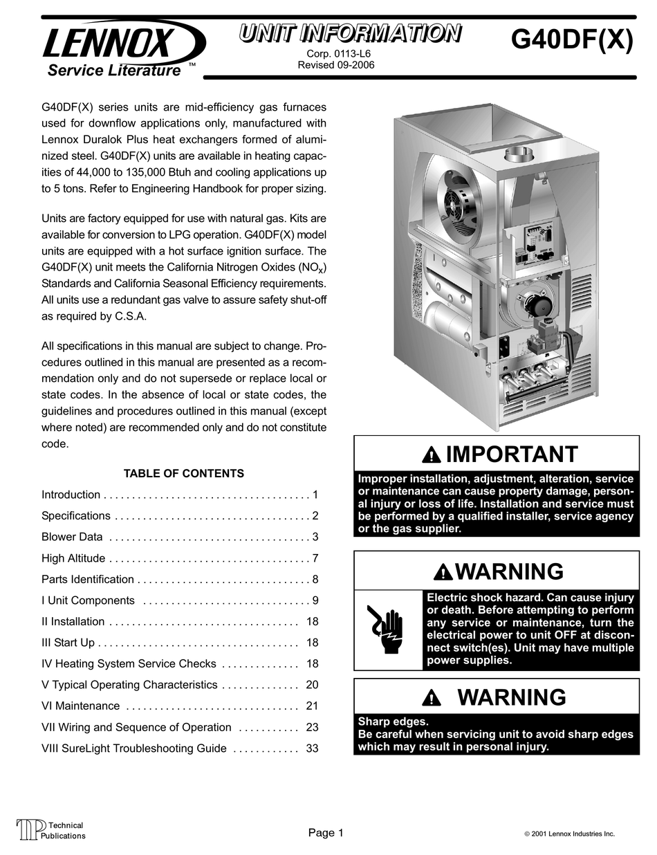 LENNOX G40DF?24A?045 UNIT INFORMATION Pdf Download | ManualsLib