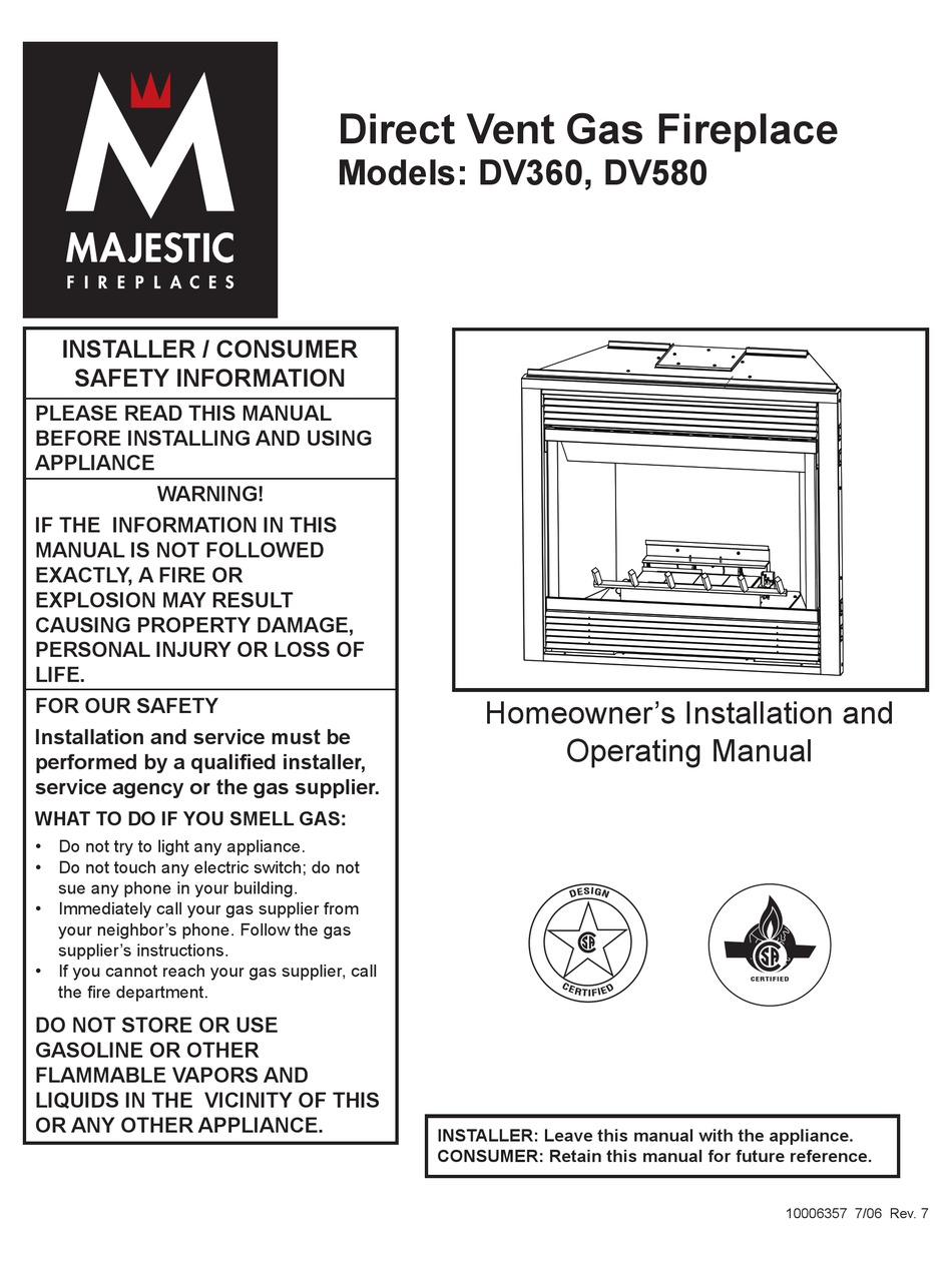 MAJESTIC DV360 HOMEOWNER'S INSTALLATION AND OPERATING MANUAL Pdf