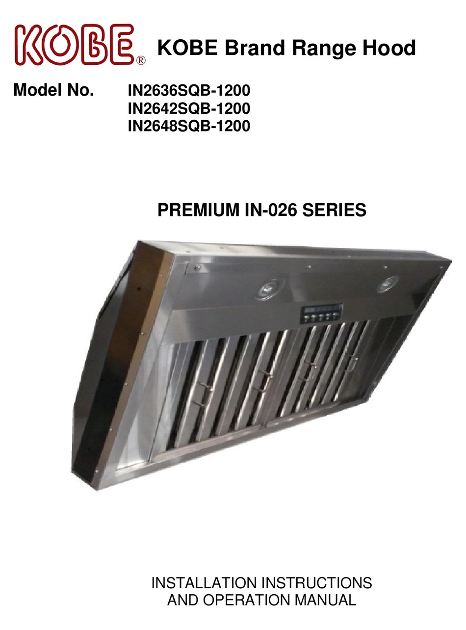 KOBE IN2636SQB1200 INSTALLATION INSTRUCTIONS AND OPERATION MANUAL Pdf