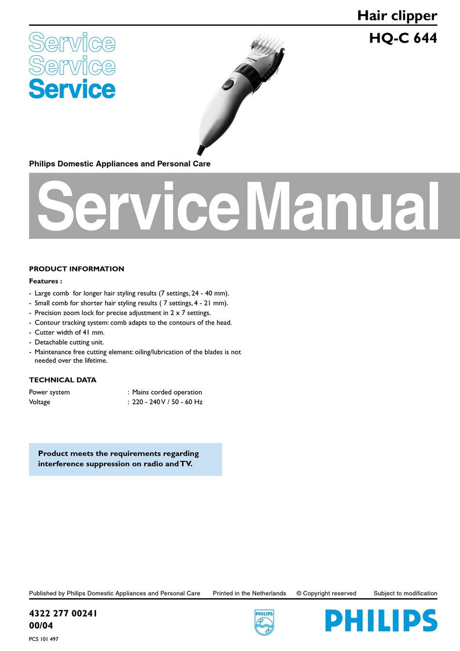 Philips Hq C 644 Service Manual Pdf Download Manualslib