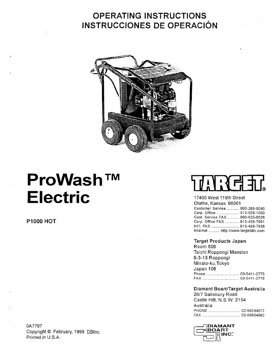 TARGET PROWASH P1000 HOT OPERATING INSTRUCTIONS MANUAL Pdf Download
