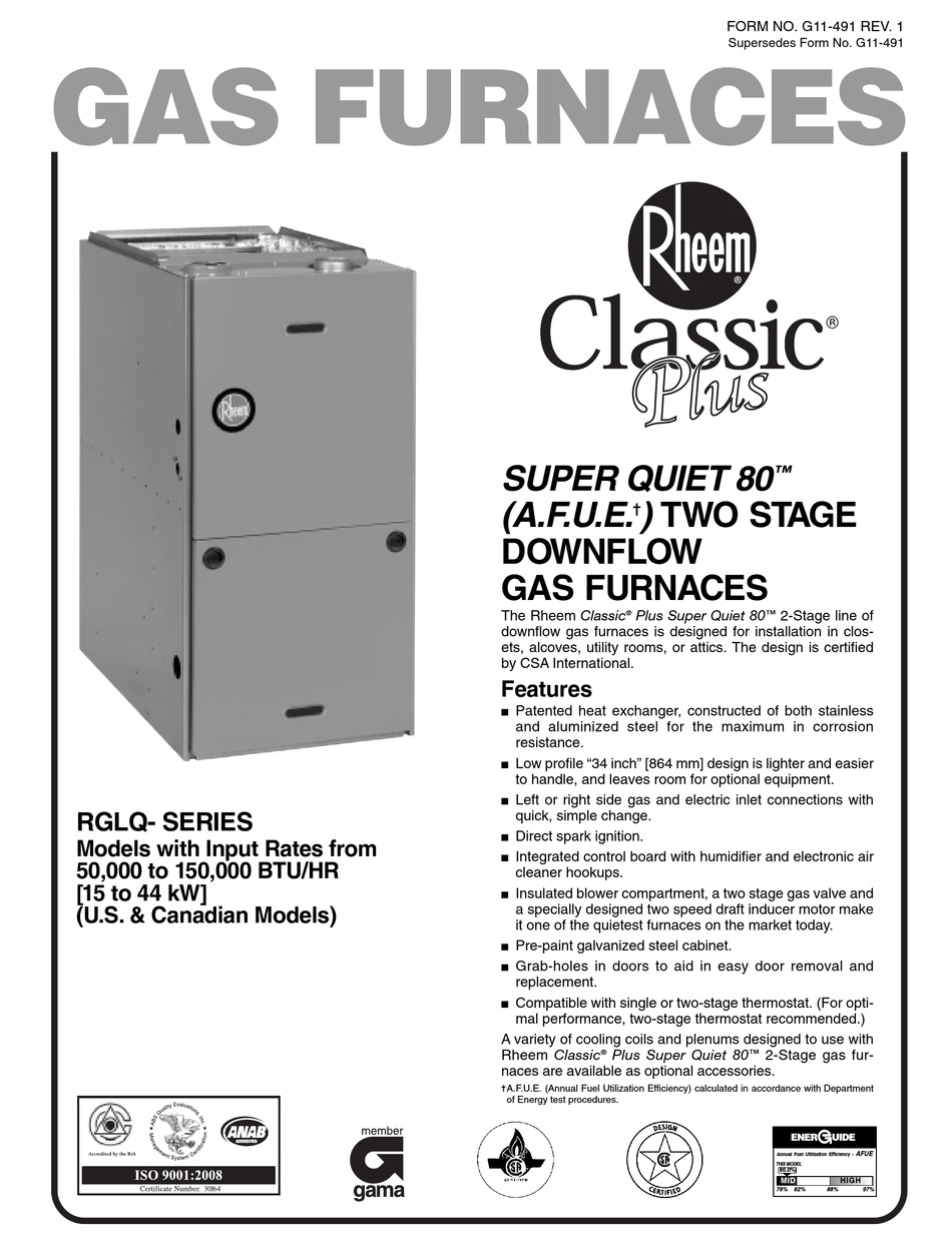 RHEEM CLASSIC PLUS 05EAUER USER INSTRUCTIONS Pdf Download | ManualsLib