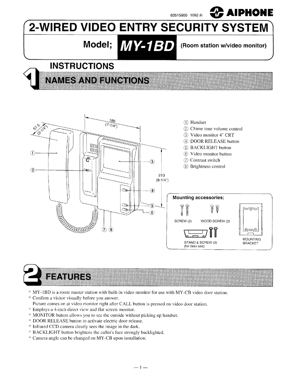 Aiphone My 1bd Instructions Pdf Download Manualslib