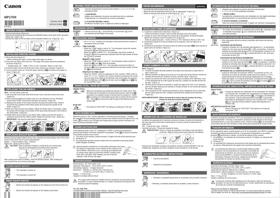 CANON MP27DII INSTRUCTIONS Pdf Download | ManualsLib