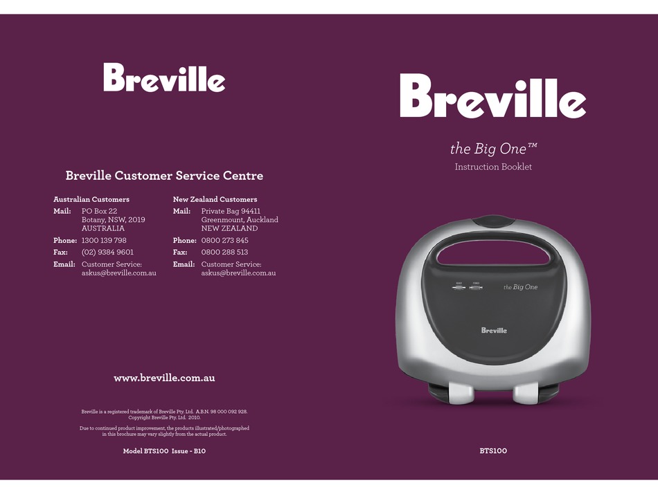 Breville the Big One BTS100 Instruction 