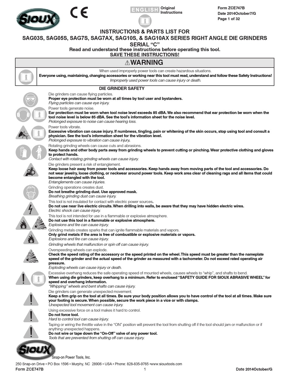 SIOUX TOOLS SAG05S SERIES INSTRUCTIONS-PARTS LIST MANUAL Pdf Download ...