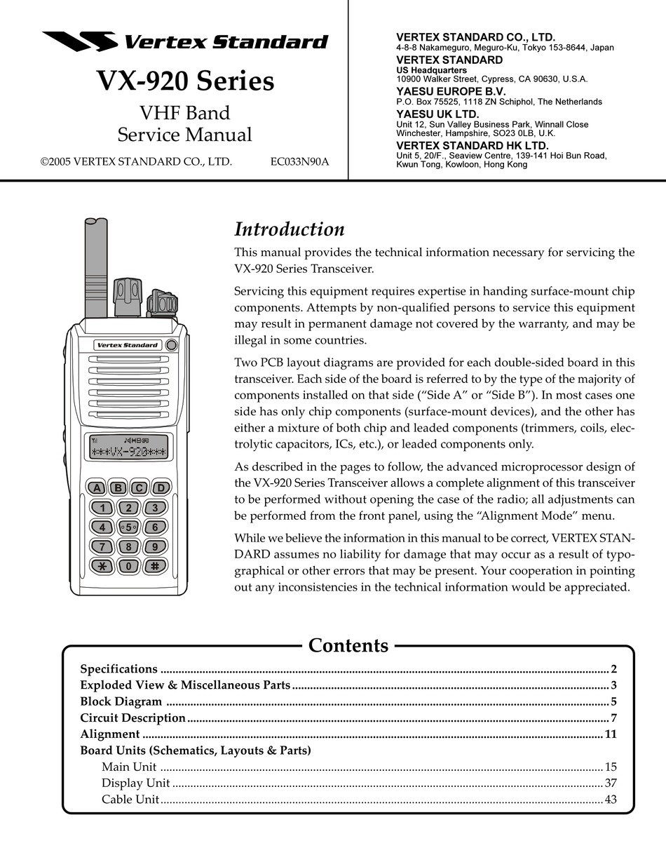 VERTEX STANDARD VX-920 SERIES SERVICE MANUAL Pdf Download | ManualsLib