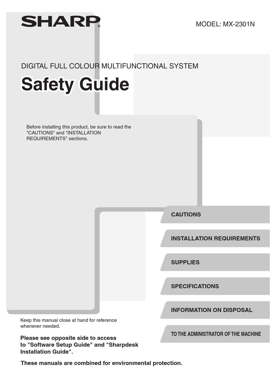 Sharp Mx 2301n Safety Manual Pdf Download Manualslib