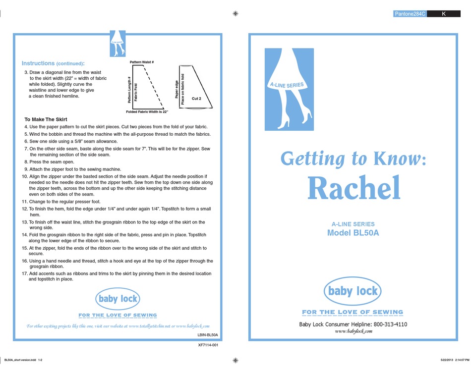 BABY LOCK RACHEL BL50A GETTING TO KNOW Pdf Download ManualsLib
