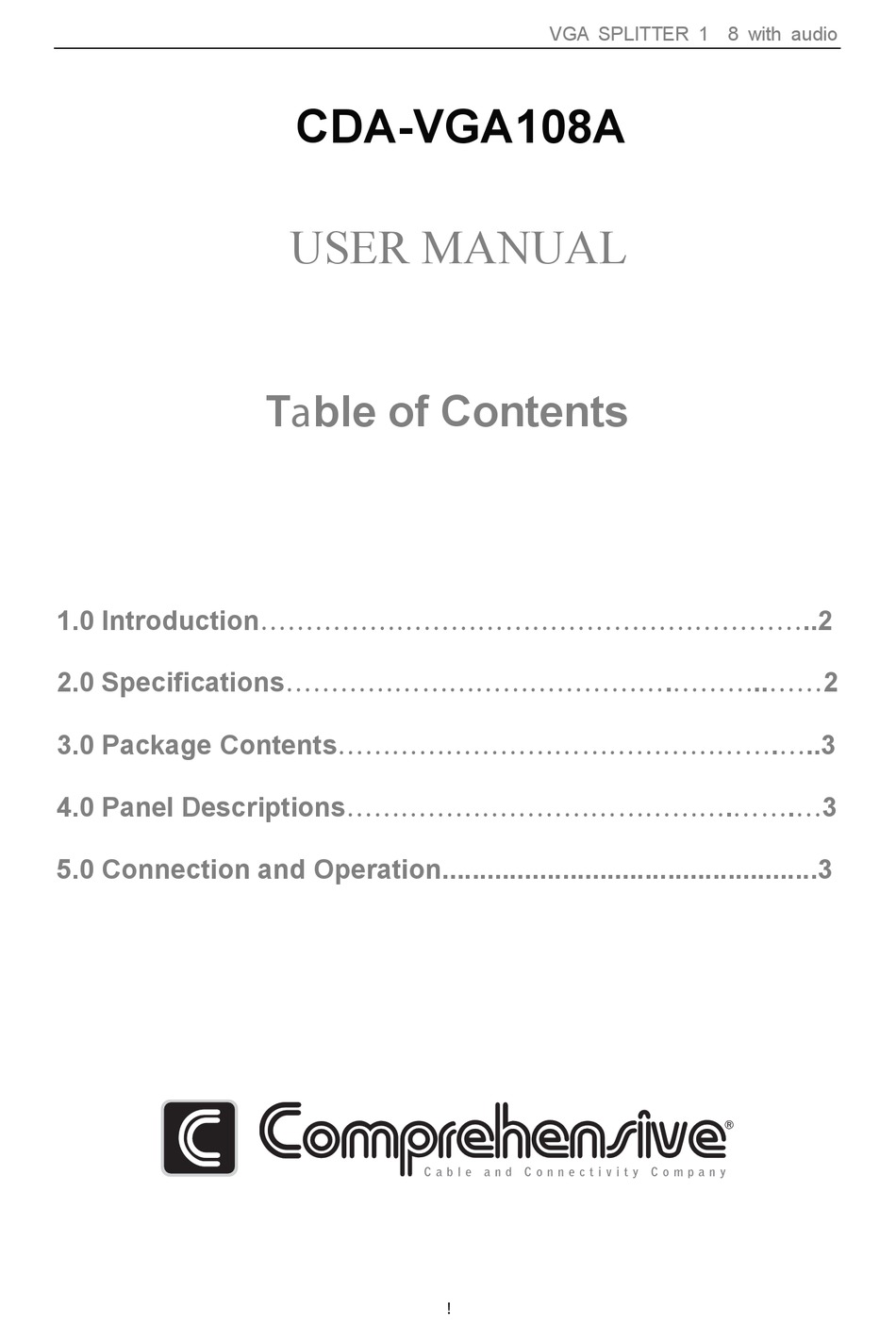 COMPREHENSIVE CDA-VGA108A USER MANUAL Pdf Download | ManualsLib