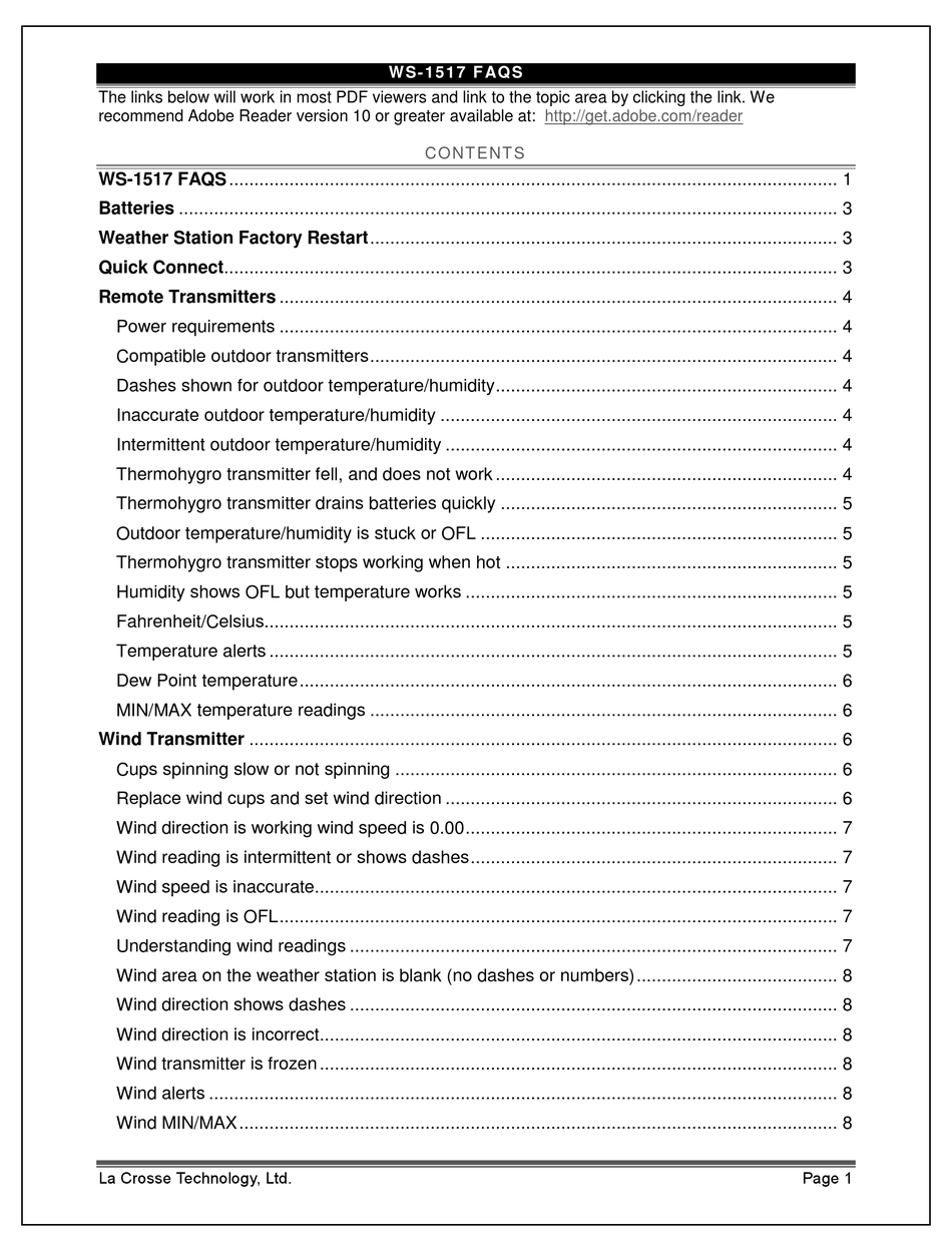 LA CROSSE TECHNOLOGY WS1517 FAQS Pdf Download ManualsLib