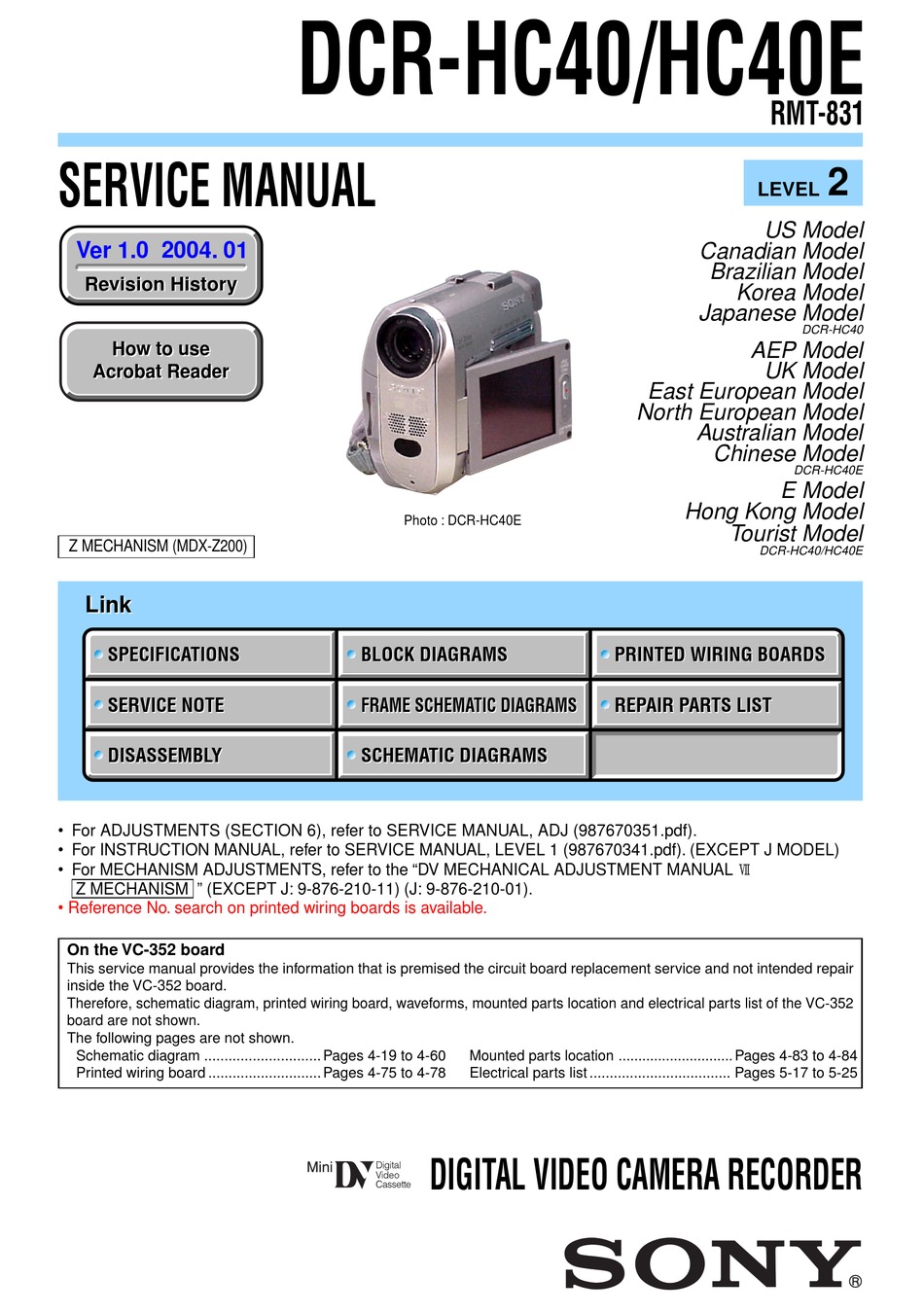 SONY DCR-HC40 SERVICE MANUAL Pdf Download | ManualsLib