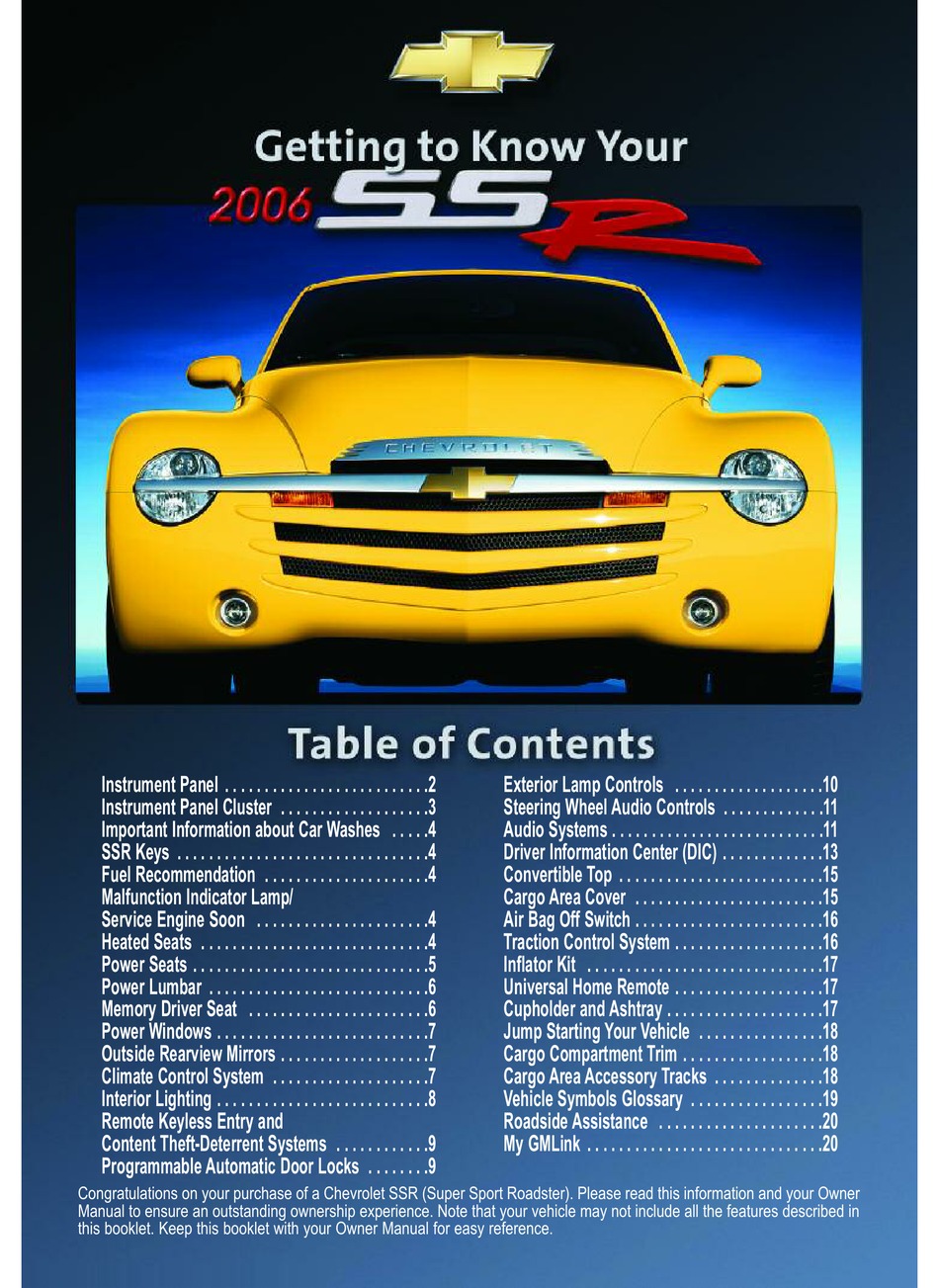 CHEVROLET SSR 2006 OWNER'S MANUAL Pdf Download | ManualsLib