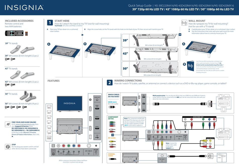 INSIGNIA NS-39D220NA16 QUICK SETUP MANUAL Pdf Download | ManualsLib