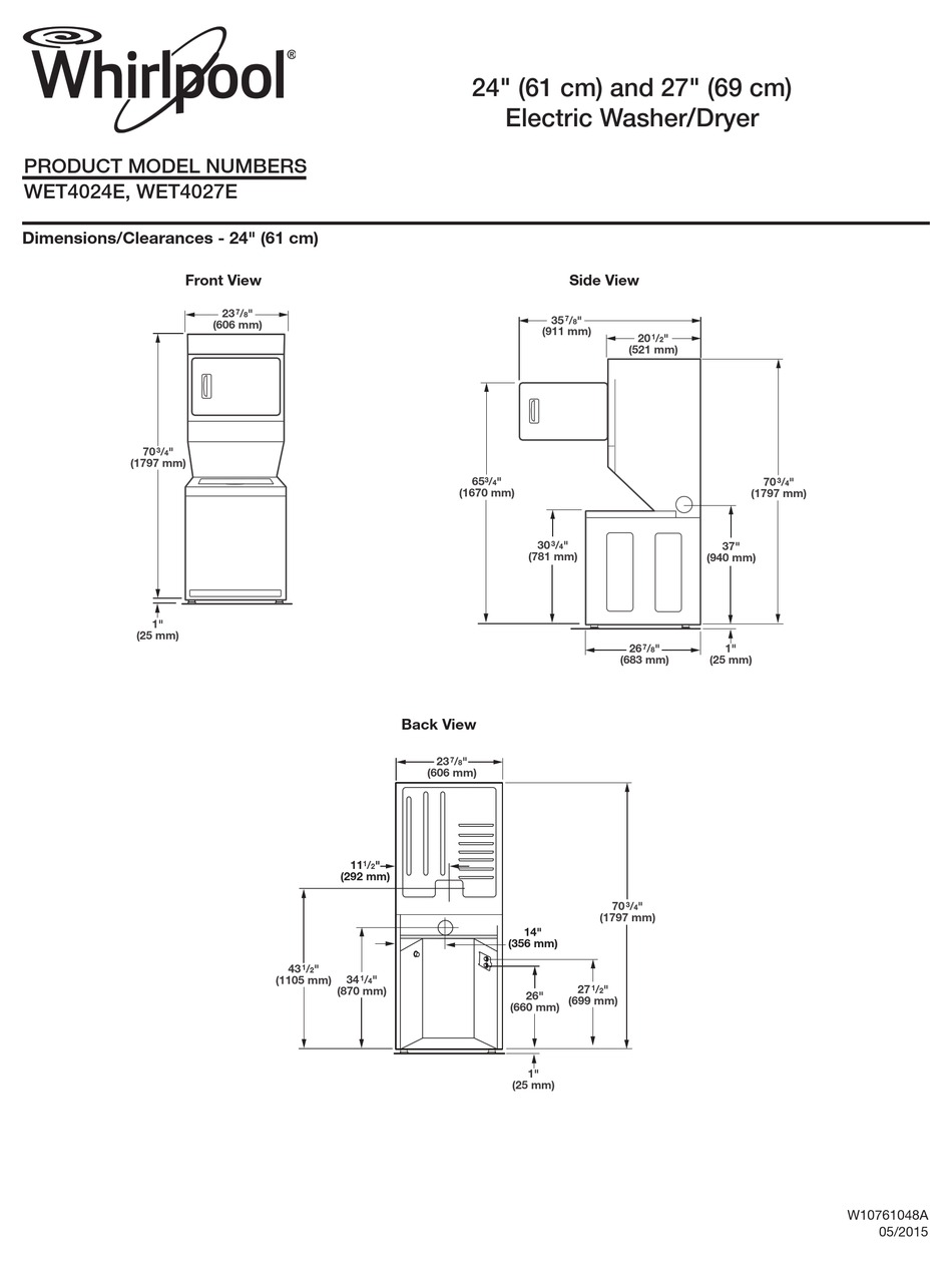 WHIRLPOOL WET4024E DIMENSION MANUAL Pdf Download ManualsLib